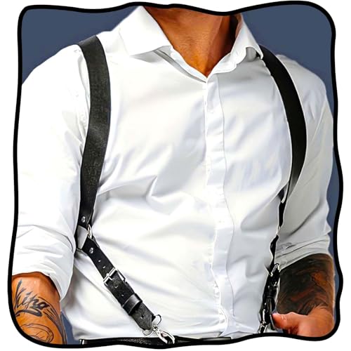 Fstrend Men Leather Suspenders Harness Black Belt Strap Body Accessory