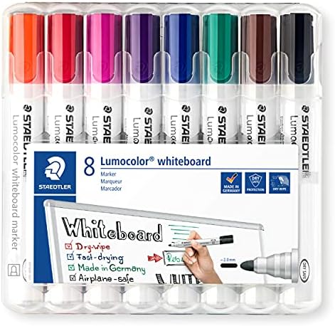 STAEDTLER 351 WP8 Lumocolor Whiteboard Marker Bullet Tip - Assorted Colours (Pack of 8)