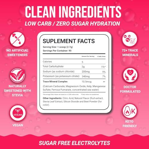 Image of Dr. Price's Electrolytes Powder Bulk - Raspberry, 90 Servings | Sugar Free Hydration Drink Mix with 72+ Trace Minerals, Manganese | Keto Electrolytes | Vegan, Doctor-Formulated, Made in USA