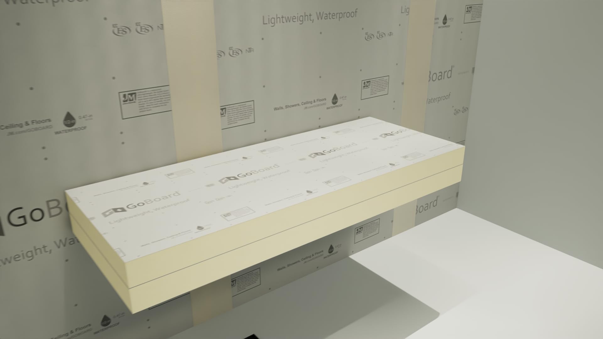 Floating Shower Bench Kit with GoBoard® - Original Shower Bench Bracket® (14"x46")-Great for New Constructions or Bathroom Renovations, Ready to Tile