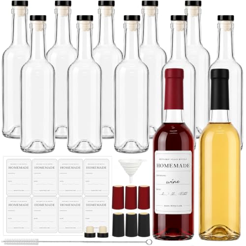 TBWIND 12 Pack 12oz/375ml Clear Glass Wine Bottles with T-Top Corks
