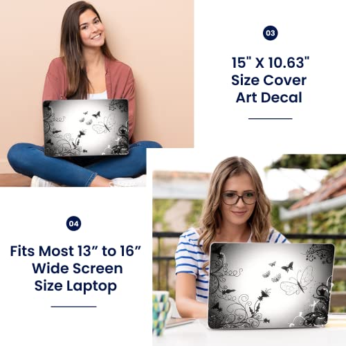 Image of LSS 15 15.6 Inches Laptop Notebook Skin Sticker with 2 Wrist Pads - Reusable Cover Protector Vinyl Sticker Cover Decal Fits 13 inch - 16 inch HP Asus Acer Samsung - Butterfly Contrast Fade