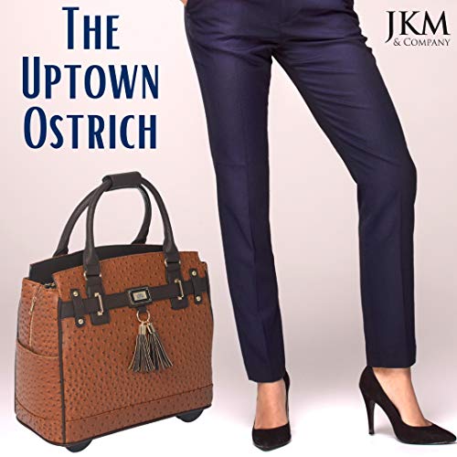 Uptown Ostrich Rolling Purse Computer iPad, Laptop Tablet Rolling Tote Handbag Briefcase Carryall Bag
