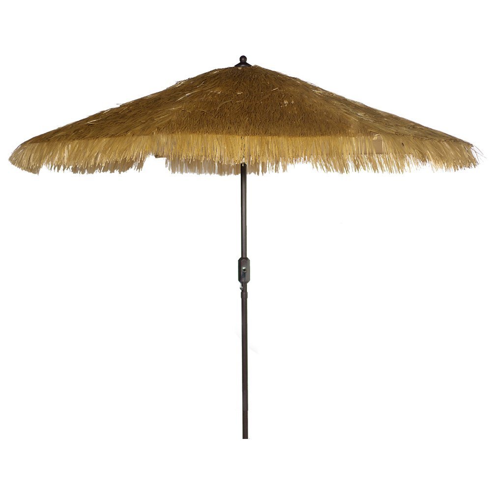 Amazon Com Bayside 21 Patio Umbrella 9 Ft Aluminum Outdoor Table Market Umbrellas With Auto Tilt And Crank Thatched Tiki Natural Garden Outdoor