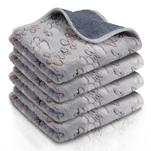 Image of Reginary 4 Pcs Waterproof Guinea Pig Blankets Washable Small Animal Fleece Bedding Absorbent Guinea Pig Cage Liners Reusable Pet Pee Pad Sleep Mat for Hamster Ferret (Adorable Paw,12 x 12 Inch)