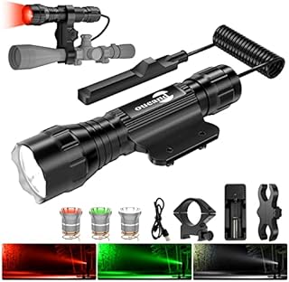 Tactical Flashlights Predator Light with Red Green,1200 Lumens Mlok Picatinny Flashlight with Pressure Switch,3 Modes White Light,Hunting Flashlight for Hog Coyote,Weapon Rifle Light with Scope Mount