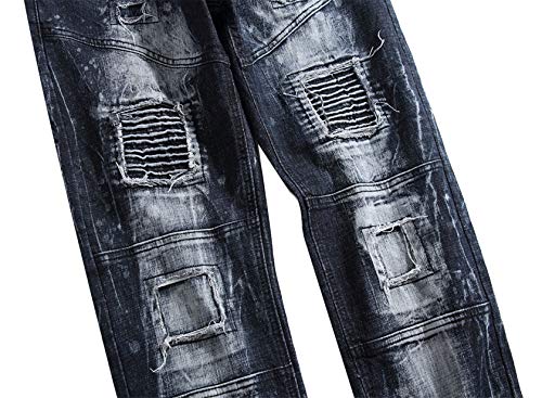 Kaxiya2021 Men's Ripped Slim Biker Jeans Hole Patch Jean Trousers Stretch Distressed Straight Patchwork Moto Denim Pants3