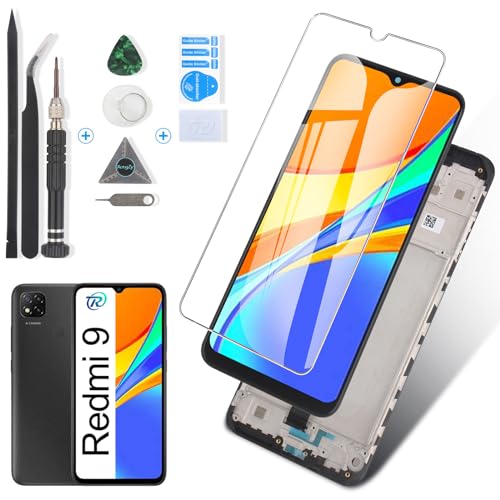 RongZy Pantalla para Xiaomi Redmi 9 Táctil LCD de Repuesto Ensamblaje Digitalizador Reemplazo para Redmi 9 con Herramientas (Negro con Marco)
