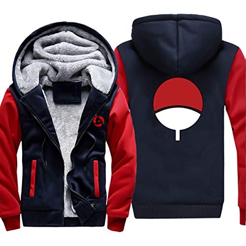 ELEFINE Boys Men's Fleece Thick Hoodies Naruto Cosplay Uchiha Itachi Mangekyo Sharingan Zip Jacket (Navy&Red, X-Small(Adult))