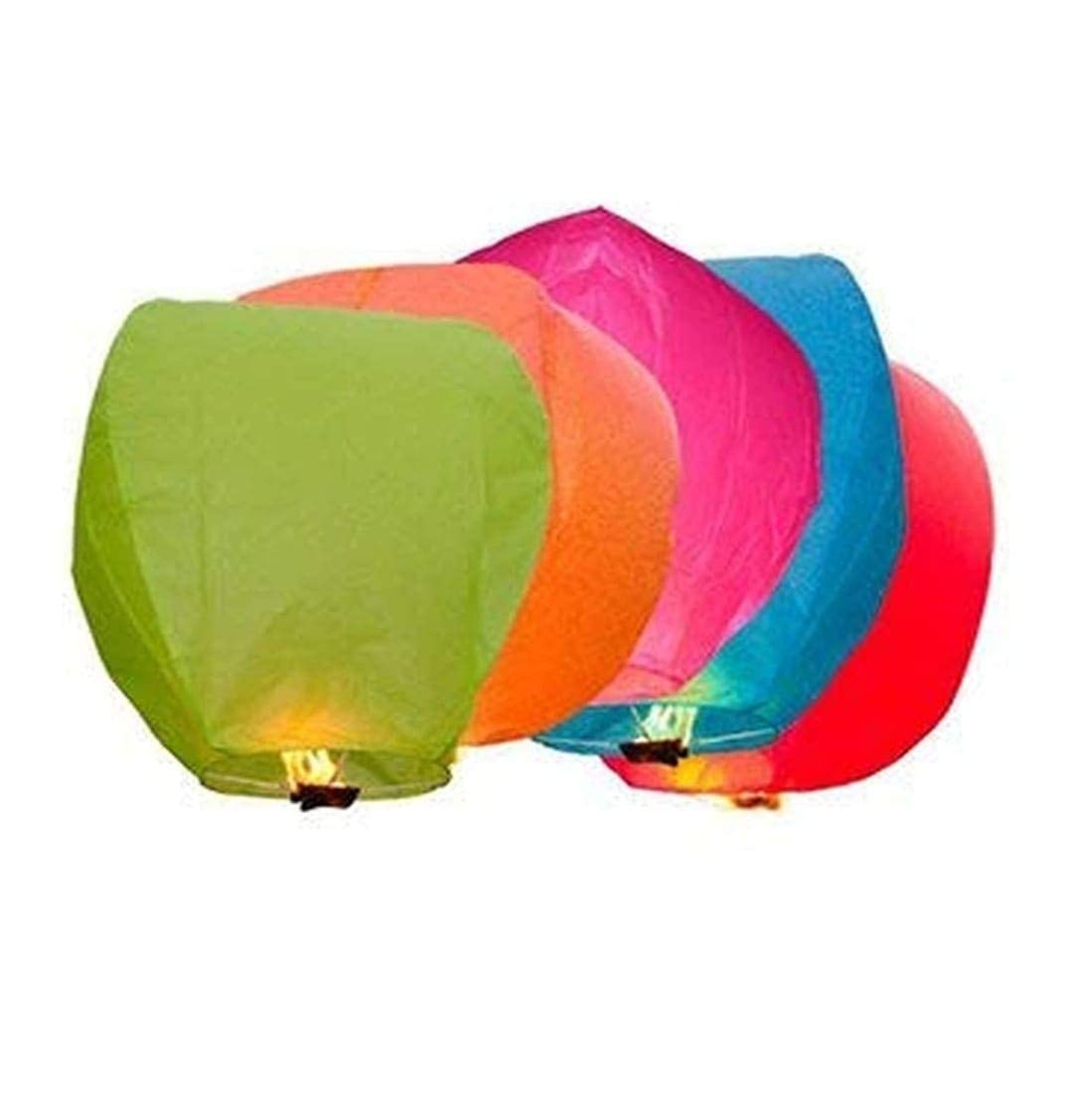 GreenUniverse Sky Lanterns Wishing Candle Akash Kandil Hot Air Balloon for Diwali Marriage Christmas Party Celeberation Wedding All Festival Multi-Color (Pack of 5)(Synthetic)