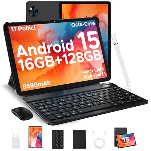 DOOGEE U11 2025 Newest Tablet 11'' Android 15 16(4+12) GB+128GB/2TB TF Octa-Core, 90Hz, 8580mAh, Offerta WiFi, 13MP, Tablet con Tastiera& Mouse& Penna& Case- Nero