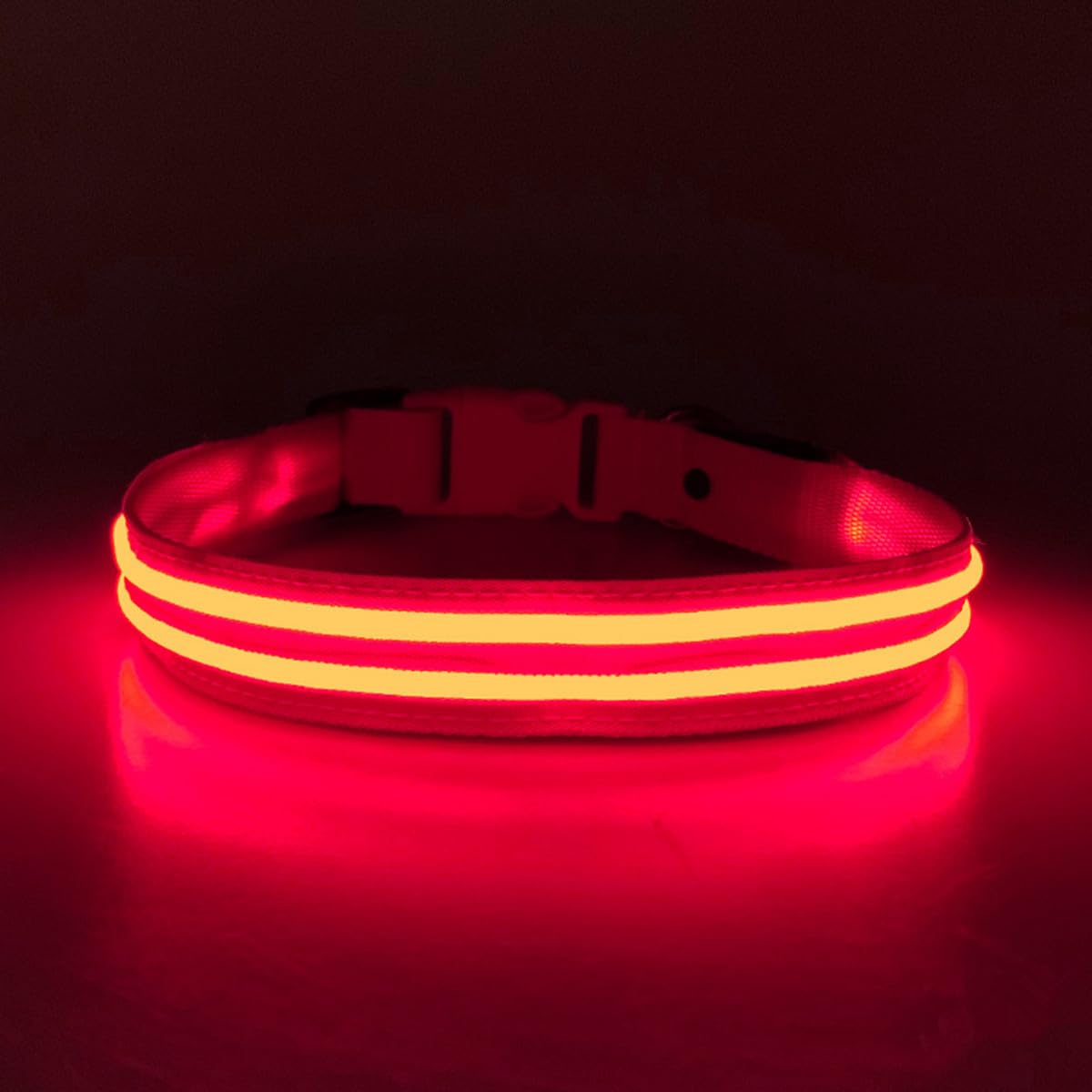 Collar de Perro led, Encendido del Collar del Perro Impermeable Carga USB Parpadeante Collar del Perro LED 3 Modos para Perros pequeños medianos Grandes (M, Rosa)