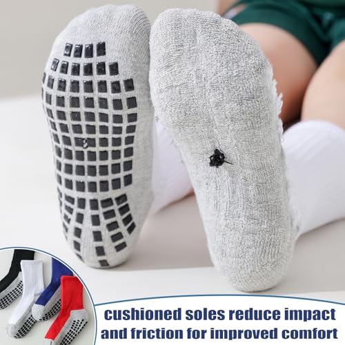Kids Grip Soccer Socks Cushioned Football Sock Non Slip Crew Socks Cotton Athletic Sock for Youth Boys Girls4