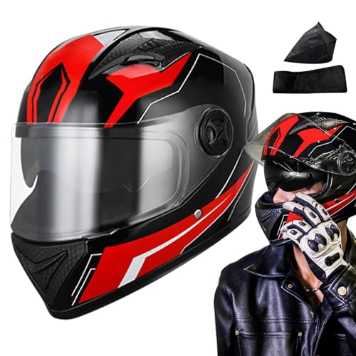 Kongou Motorradhelme für Herren - Integralhelme mit abnehmbarem Winterhalstuch, atmungsaktive schützende Motorradhelme mit Sonnenblende und Halstuch für Roller-Motorräder