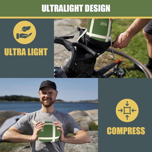 Image of Proberos Ultralight Cotton Sleeping Bag for Adults -3C to 15C (650g), Portable Thermal Sleeping Bag for Camping, Hiking, Trekking & Travel, Outdoor Adventure Gear (Green)