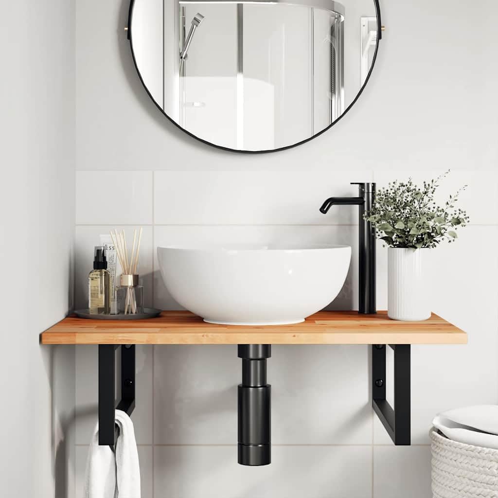 Fengshui Piano lavabo in legno massello, 80 x 50 x 2 cm, acacia | Rivestimento a olio, resistente all'umidità, facile da pulire, versatile come piano di lavoro da cucina o banco da lavoro