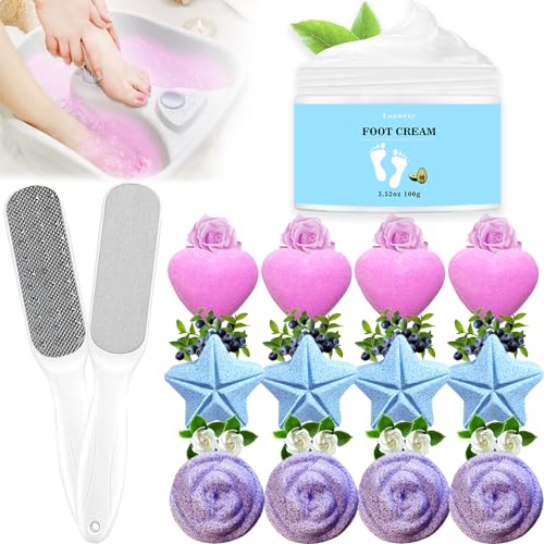 Lanwexy Foot Soak, Foot Bath Bomb with Bath Salt and Tea Tree Oil, Shea Butter Foot Cream for Dry Cracked Feet and Foot Callus, Foot File for Dead Skin,Pedicure Kit Supplies for Women Men