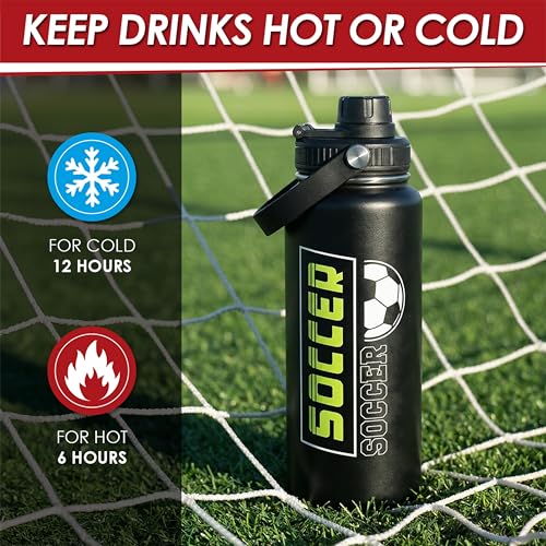 Image of SANDJEST Soccer Insulated Stainless Steel Water Bottle 32oz, Vacuum Chug Lid Travel Tumbler for Men Friends Dad Brothers Players Coaches, Gift for Birthday Christmas Fathers Day