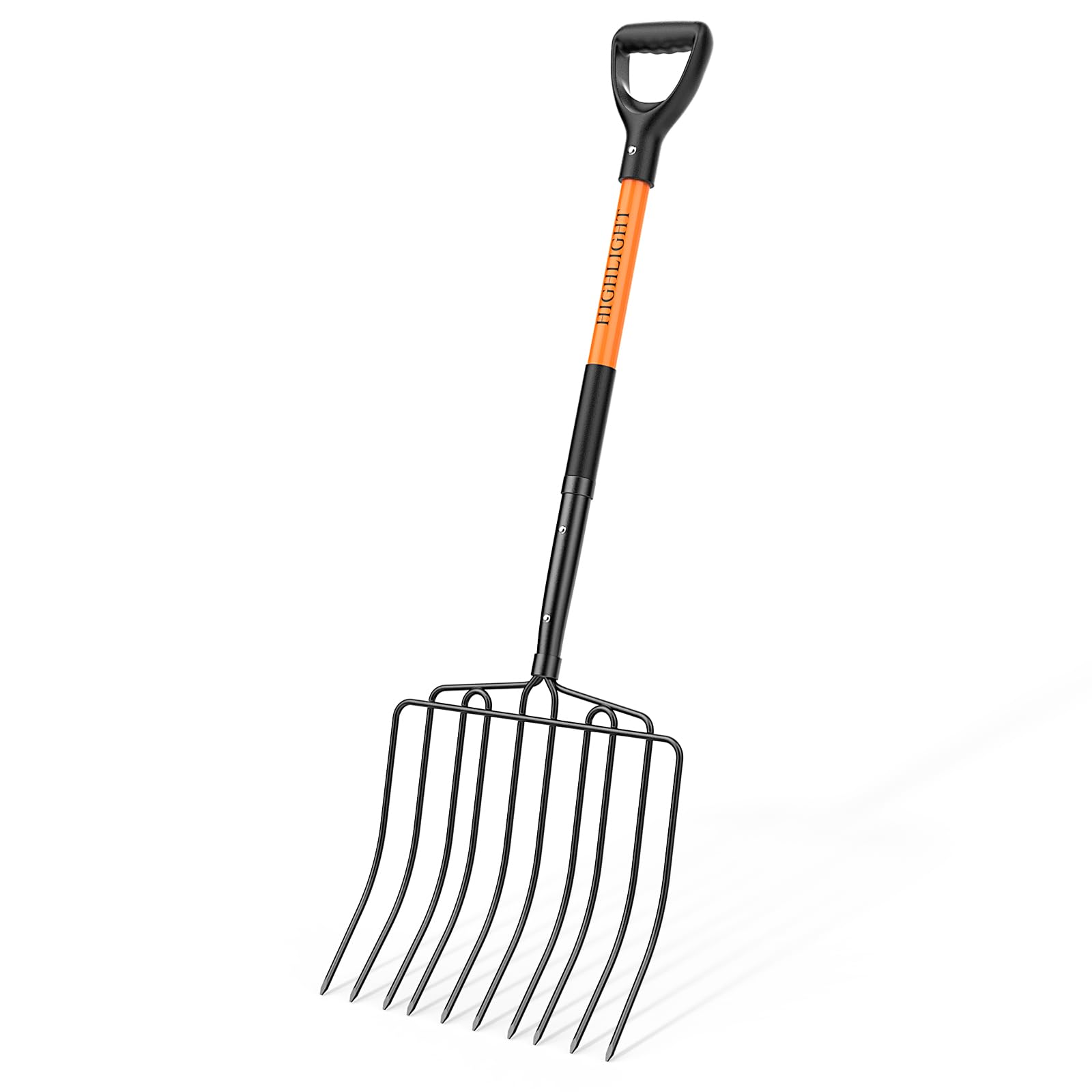 HIGHLIGHT Pitch Fork for Gardening,10 Tines Wide Pitch Fork with Fiberglass Handle, Heavy Duty Pitch Fork for Manure/Bedding/Haystack, 45 Inches