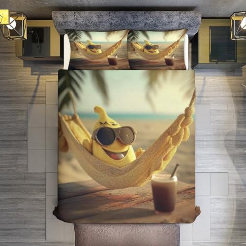 Housse de couette King 220x240cm en microfibres de coton avec taies Banane - 3
