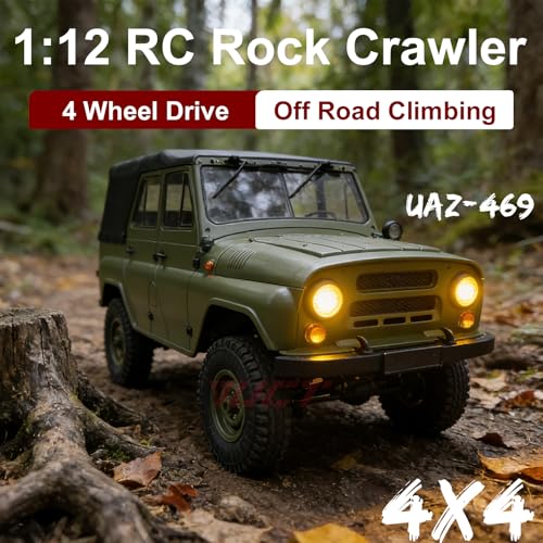 Image of YUCT WPL C94 RC Crawler 1 /12 Military RC Truck | 4WD 2.4Ghz Off-Road Vehicle with Two Batteries & Metal Drive Shaft (Green)