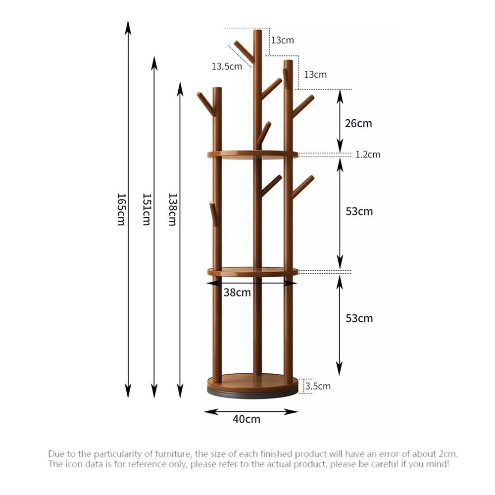 GLigeT Garderobenständer Massivholz Rotierenden Mantel Rack Boden Kleiderbügel Schlafzimmer Haushalt Lagerung Rack Vertikale Kleidung Rack Wohnzimmer Kleidung Rack Jackenständer(Bruin)