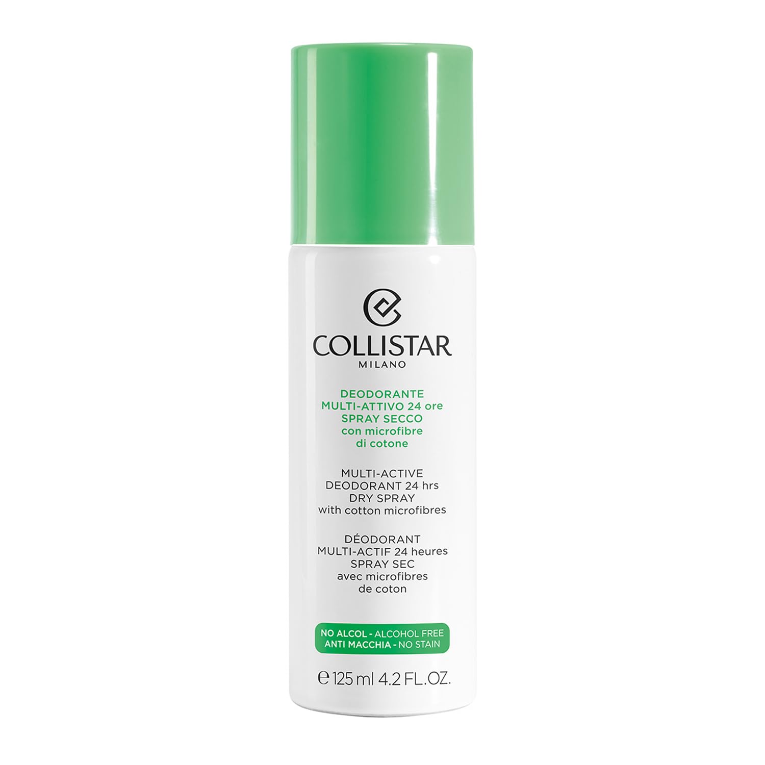 Collistar Deodorante Multi-Attivo 24 ore, Spray secco con microfibre di cotone antitraspirante e super assorbente, Non macchia e senza alcol, 125 ml