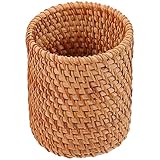 Tomaibaby Woven Pencil Pot, Wooden Pen Holder Decorative Makeup Brush Organizer Cup Desktop Stationery Storage Box Small Flower Vase Tabletop Accessories for Office, Home