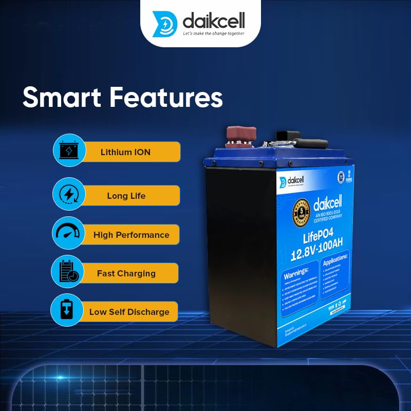Image of daikcell 12.8V Lithium ion Inverter Battery for Home | Solar Compatible | BMS Protection | 15 Year Life | More Backup Than 180Ah+ Acid Battery | Works with Any Normal Inverter - 1+4 Years Warranty