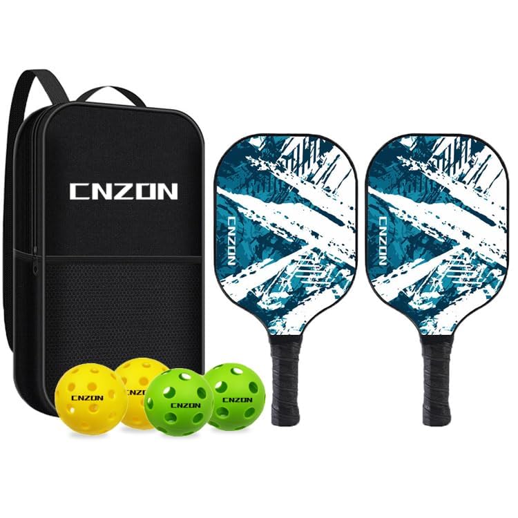 CNZON Pickleball Paddles Pickle Ball, USAPA Approved Fiberglass Surface Pickleball Set with Pickleball Rackets, 4 Pickleball Balls and Pickleball Bag, Pickleball Rackets Equipment for Beginners & Pros