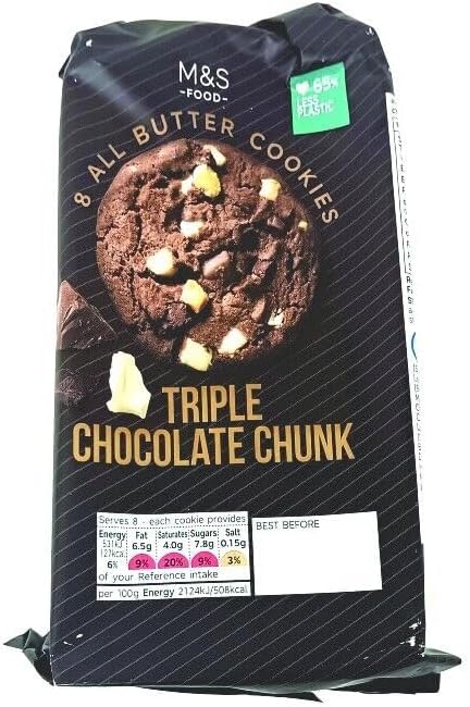 M&S Food 8 All Butter Cookies Triple Chocolate Chunk 200g - 2 Pack in a Premier Life Store Box