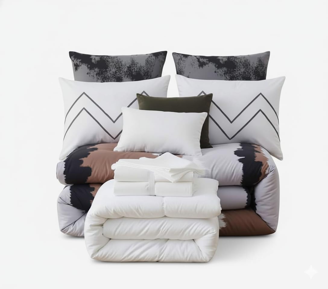 Royal Tradition 12PC Queen Size Duvet Bed in a Bag- Medium Weight Down Alternative Comforter (Duvet Insert with Water Color Print Duvet Cover Set and Bed Sheets)