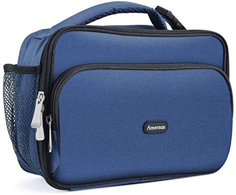 Amersun Men's Lunch Box, Water-Resistant, Oxford Fabric, Padded Liner, 2 Pockets, Blue