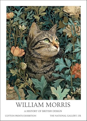 Affiche William Morris Garden Cat tableau chat coloré art moderne 40x60cm