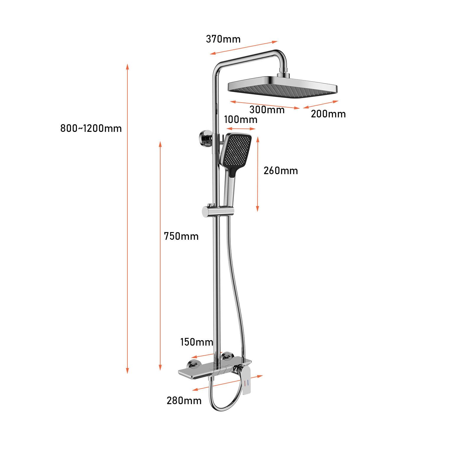System prysznicowy, HSS0501 nowoczesny zestaw prysznicowy z klawiszami fortepianowymi, 30 x 20 cm, deszczownica z armaturą, słuchawka prysznicowa 3 tryby, bateria wannowa, stół do