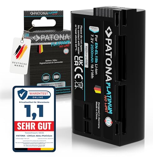 PATONA Platinum EN-EL15b Batería 2600mAh Compatible con Nikon 1 V1 Z6 Z7 D7000 D7100 D7200 D7500 D500 D600 D610 D750 D800 D810 D850 ENEL15 EN EL15 empuñadura de cámara MB-D11 MB-D12 MB-D15 MB-D17