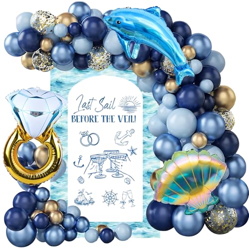 94 PCS Last Sail Before The Veil Bachelorette Decorations - Ohmique Last Sail Before The Veil Party Decor Set Blue Nautical Themed Balloons Arch Set for Bachelorette Party Bridal Shower