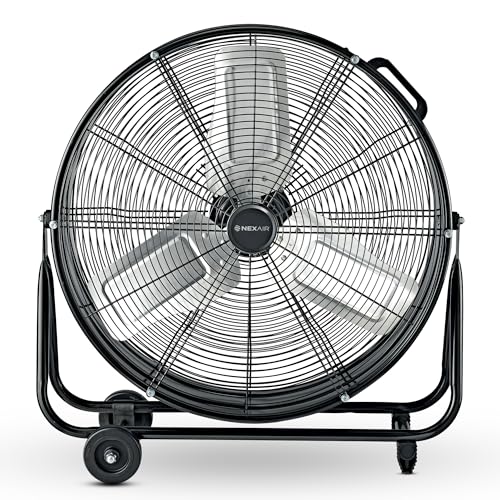 NEXAIR - Ventilador industrial de tambor de metal de alta velocidad de 24 pulgadas, ventilador de piso resistente de 3 velocidades, ventilador de inclinación de 360 grados para comercial, almacén,
