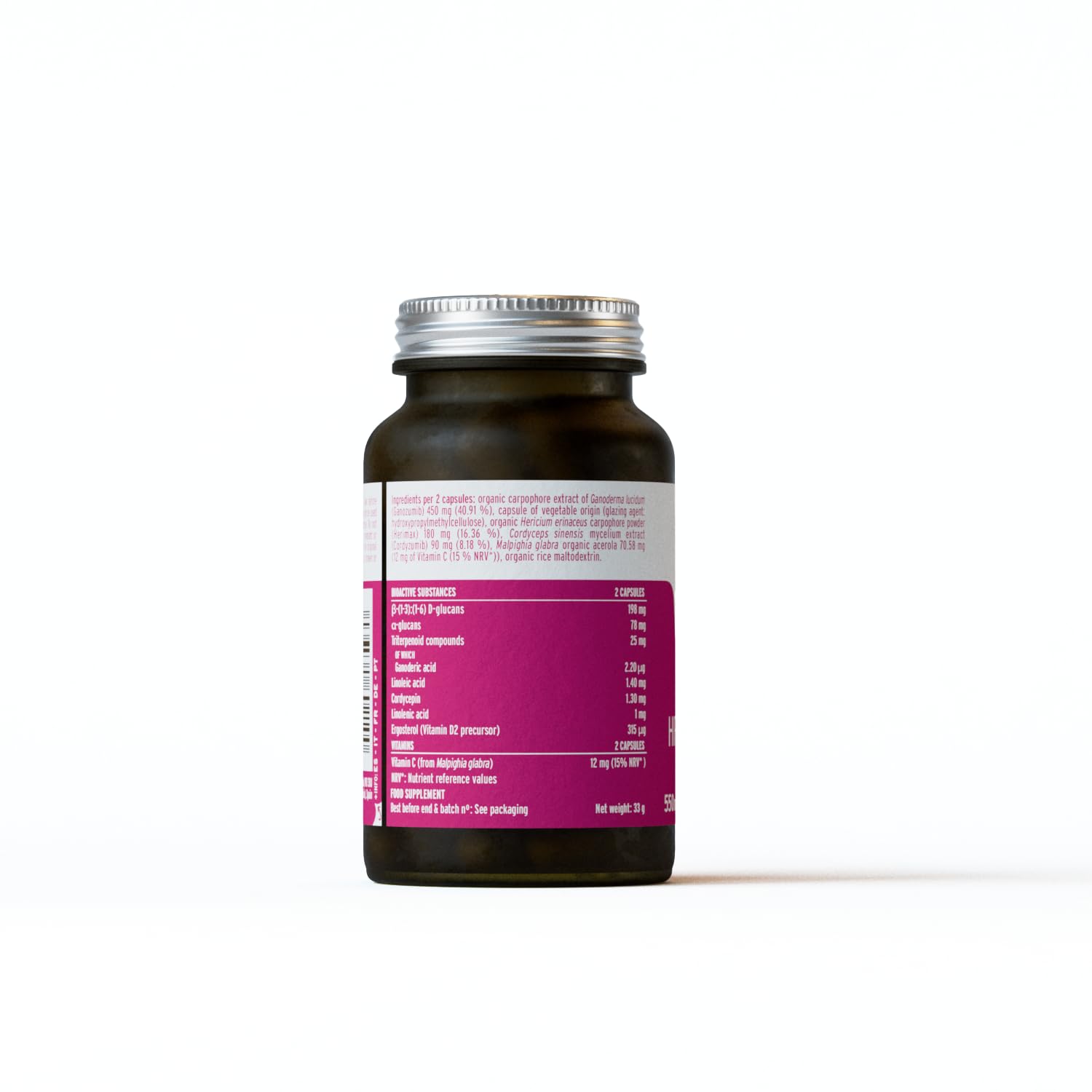 HIFAS DA TERRA - HIFAS-Menopause Suplemento para Menopausia con Extractos Puros de Reishi, Melena de León, Cordyceps y Ashwagandha (Bote Vidrio: 60 cápsulas)