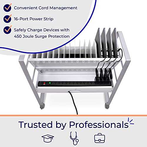 Line Leader Mobile Charging Cart | Open Charging Station For 16 Tablets, Laptops & Chromebooks | Ul Safety-Certified 16-Outlet Power Strip With Surge Protection | Laptop Cart & Classroom Cart (White) #TOP3