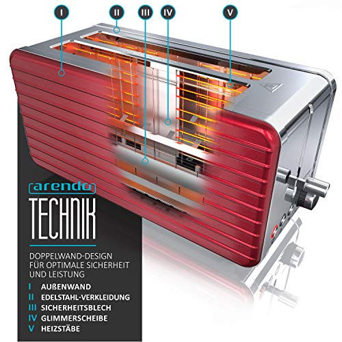 Arendo - Toaster Langschlitz 4 Scheiben - Defrost Funktion - wärmeisolierendes Gehäuse - Abnehmbarer Brötchenaufsatz… – Bild 3