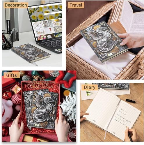 Leelavanti 3D Dragon Embossed Leather Journal Notebook β Vintage A5 DND Diary, 200 Pages, Travel Writing Notebook, Gift for Men Women