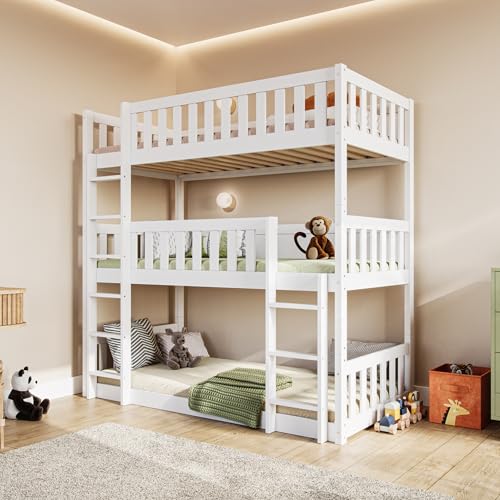 Flair Furnishings - Triple Bunk Beds for Kids, High Bunk Bed, Heavy Duty and Sturdy, Cosy, Stylish, Space Saving Design (White)