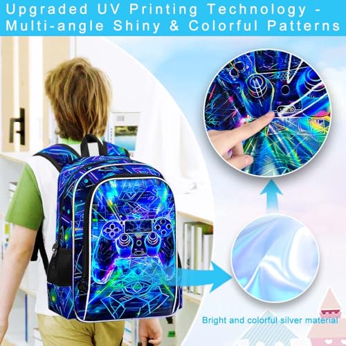 Image of WZLVO 3PCS Kids Game Backpack for Boys, 16 inch Cool UV Printing Bookbag /School Bag with Lunch Box & Pencil Bag for Preschool to Elementary - Sci-Fi Game