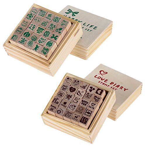 FunnyToday - Caja de madera (25 piezas, diseño de sello de goma)