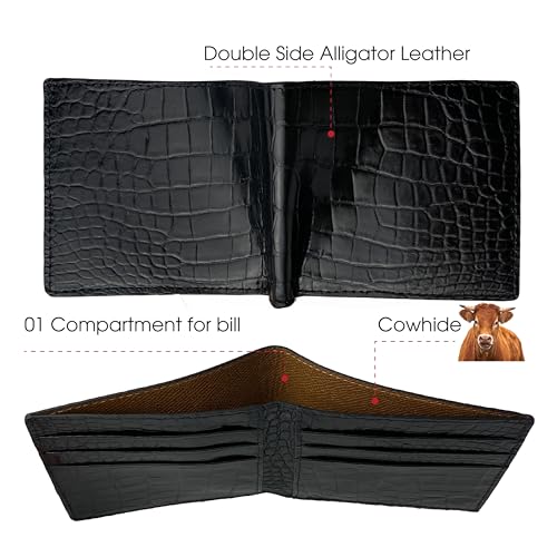Image of HATA Black Bifold Leather Wallet for Men, Exotic Double-Sided Leather Wallet with RFID Blocking, Slim Credit Card Holder, Handmade Gift for Birthday, Anniversary, Father's Day VILE-111