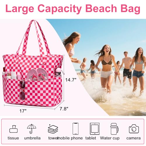 Image of LEDAOU Large Beach Bag Women Waterproof Sandproof Zipper Beach Tote Pool Bag for Swim Gym Grocery Travel with Wet Pocket