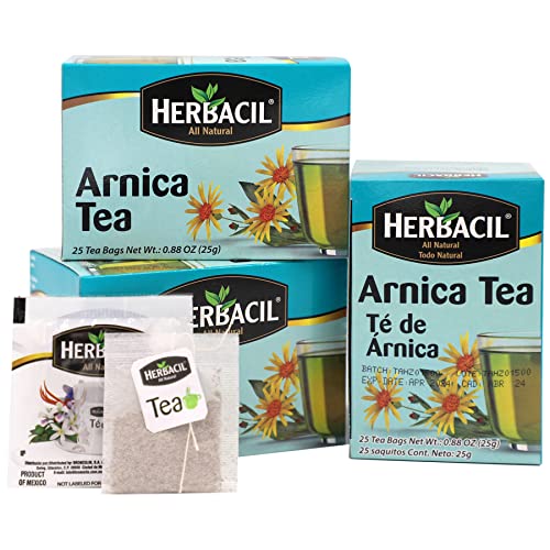 Herbacil Arnica Tea, Caffeine-Free, 3-Pack, 0.88 Oz, 25 Tea Bags Per Box (75 Tea Bags) #TOP1