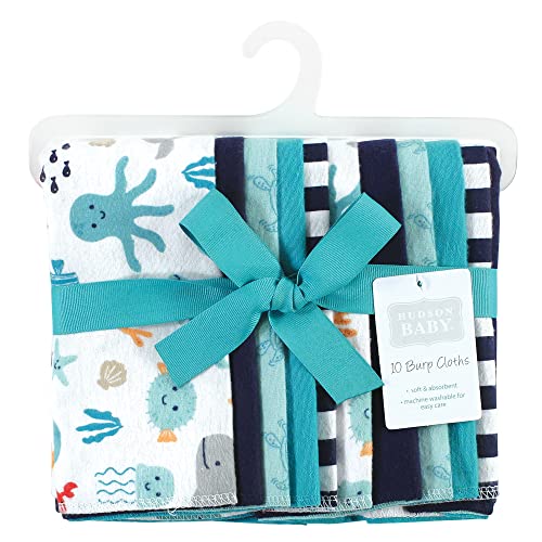 Image of Hudson Baby Unisex Baby Cotton Flannel Burp Cloths, Sea Characters, One Size