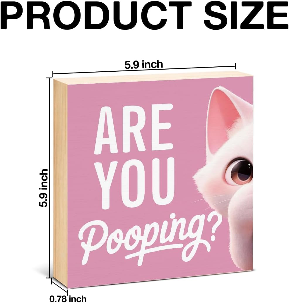 Funny Cat Bathroom Decor - Cute Cat Bathroom Decor - Double-sided Wood Box Sign for Bathroom Shelf Sink Toilet Seat Holder（Pink） image 3